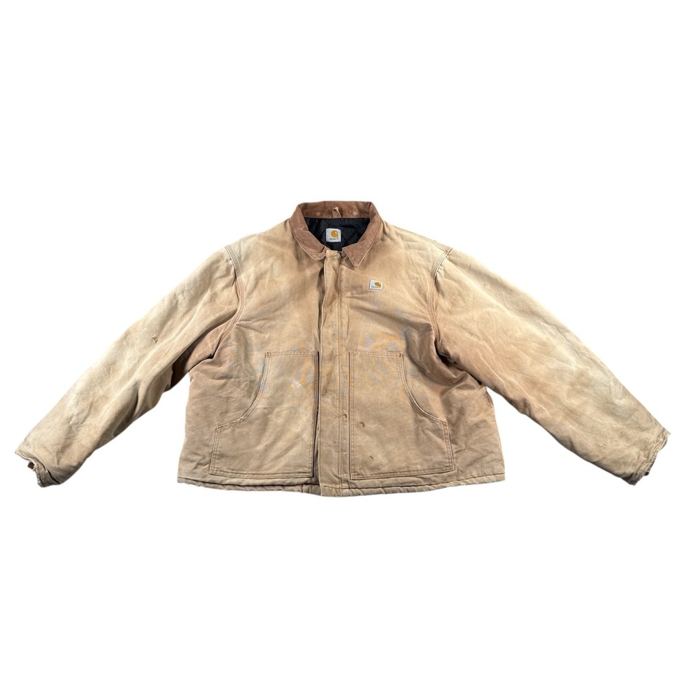 Carhartt Jacket Men 2XL Brown Canvas Sandstone Arctic Quilt Lined Distressed J22